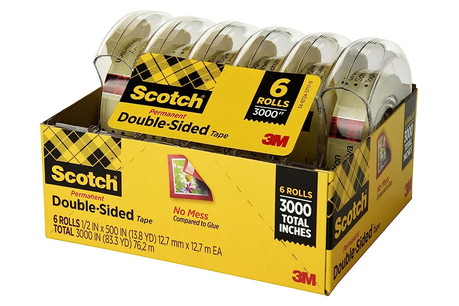 230527223234057_1 Scotch Double Sided Tape, 1/2 in x 500 in, 6 Dispensered Rolls (6137H-2PC-MP) - Image 1
